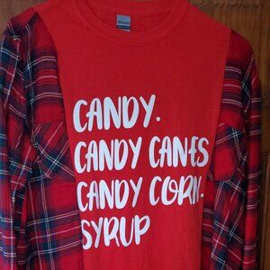 Elf food groups upcycled flannel/tee combo